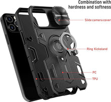 Carica l'immagine nel visualizzatore di Gallery, Cover Iphone 12/12 Pro con Copertura per Fotocamera Scorrevole e Anello Nera