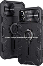 Carica l'immagine nel visualizzatore di Gallery, Cover Iphone 12/12 Pro con Copertura per Fotocamera Scorrevole e Anello Nera